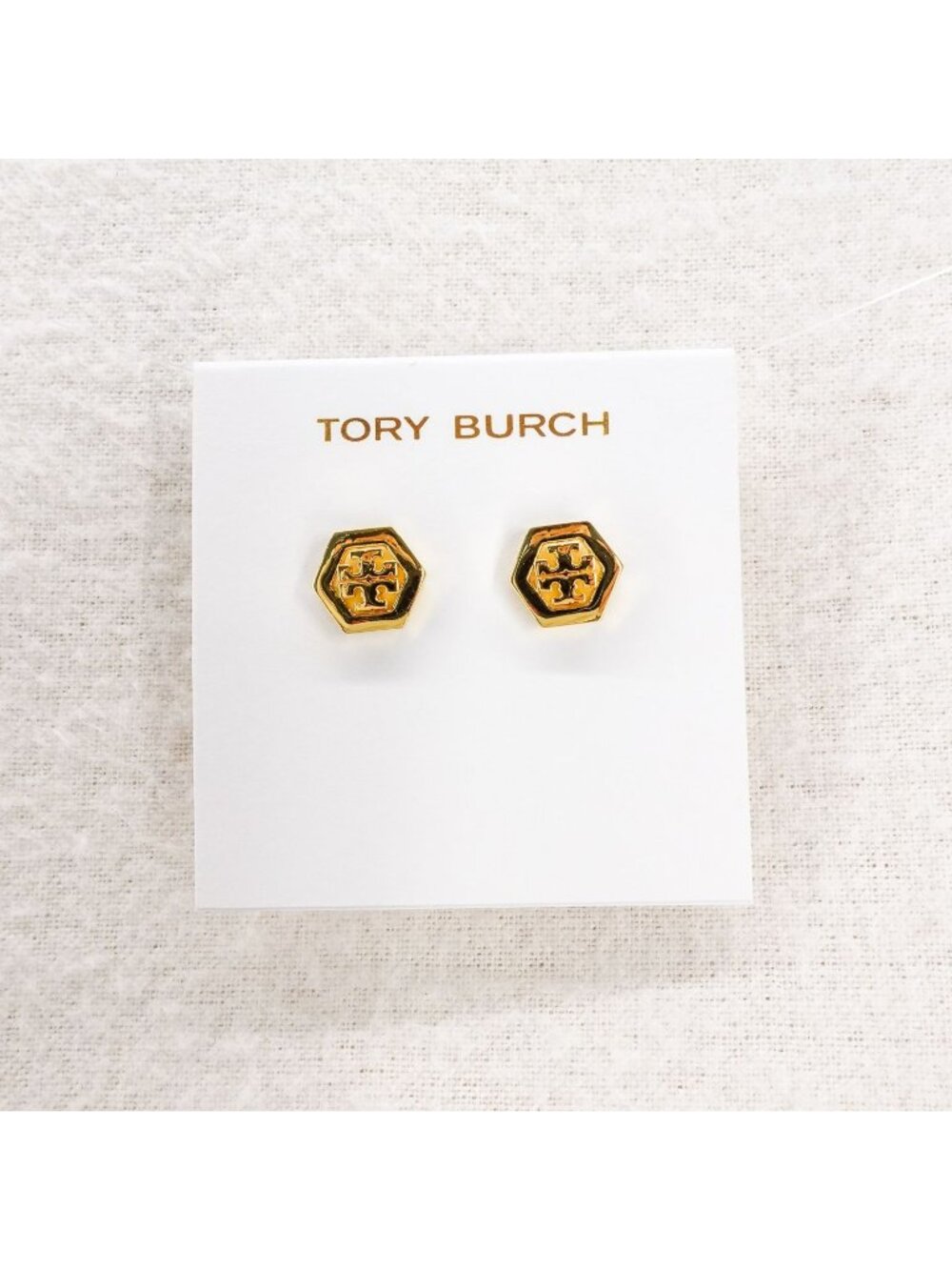 Tory Burch Hex-Logo Stud Earrings Gold OS